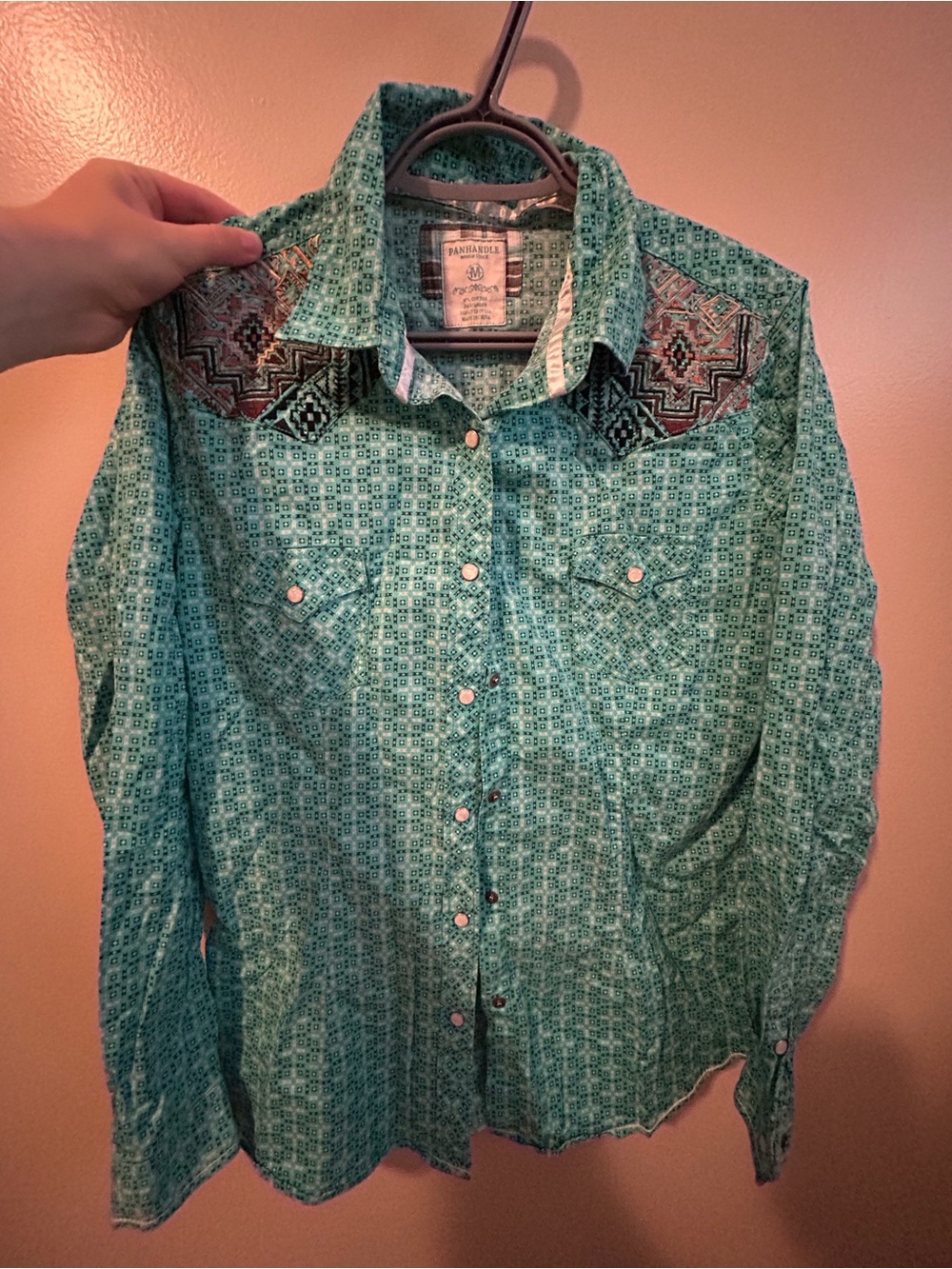 Panhandle Ladies' Teal Printed Button-Down Western Shirt